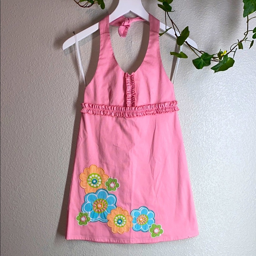 KC‎ Parker Girls Sleeveless Pink Halter Dress with Floral Design Size 8